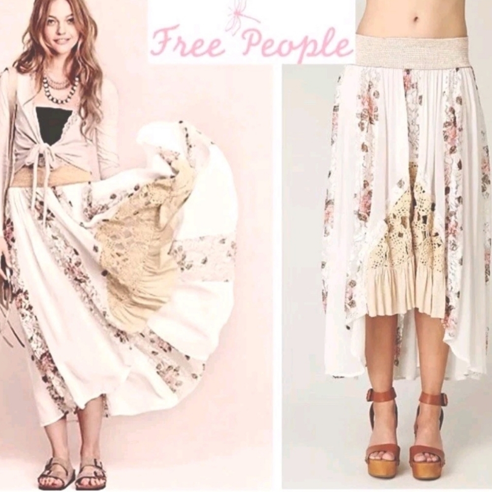 Free People New Romantics Floral Godet Duster Hi Low Skirt Victorian Size S